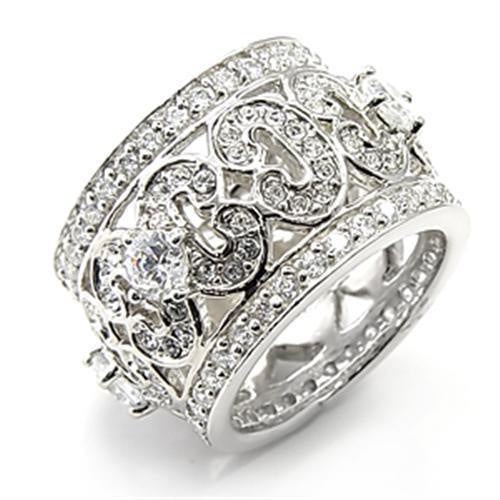 7X182 - Rhodium 925 Sterling Silver Ring with AAA Grade CZ in Clear