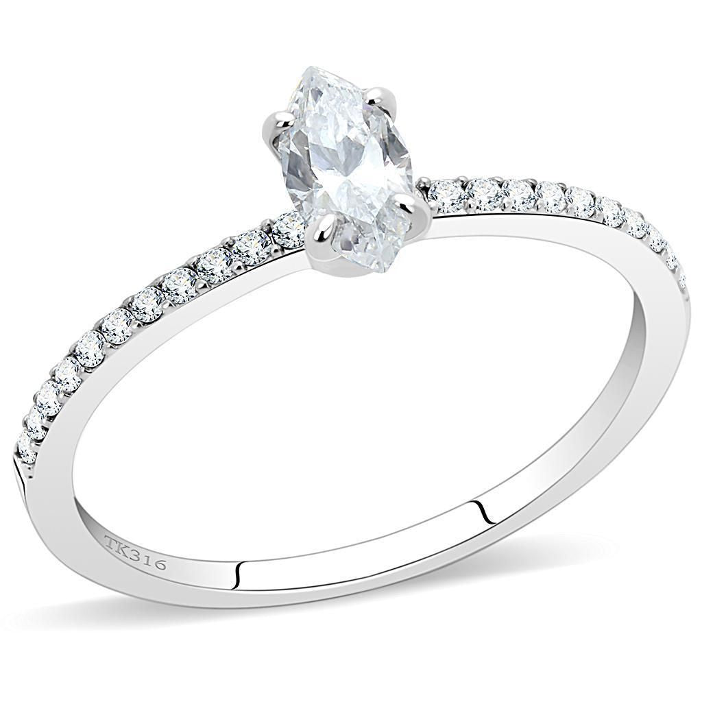 DA031 - High polished (no plating) Stainless Steel Ring with Cubic in Clear