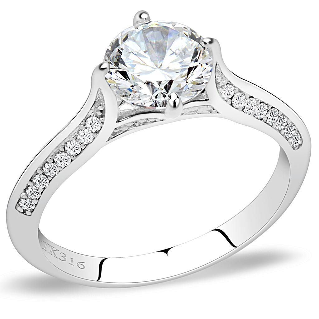 DA036 - High polished (no plating) Stainless Steel Ring with AAA Grade CZ in Clear