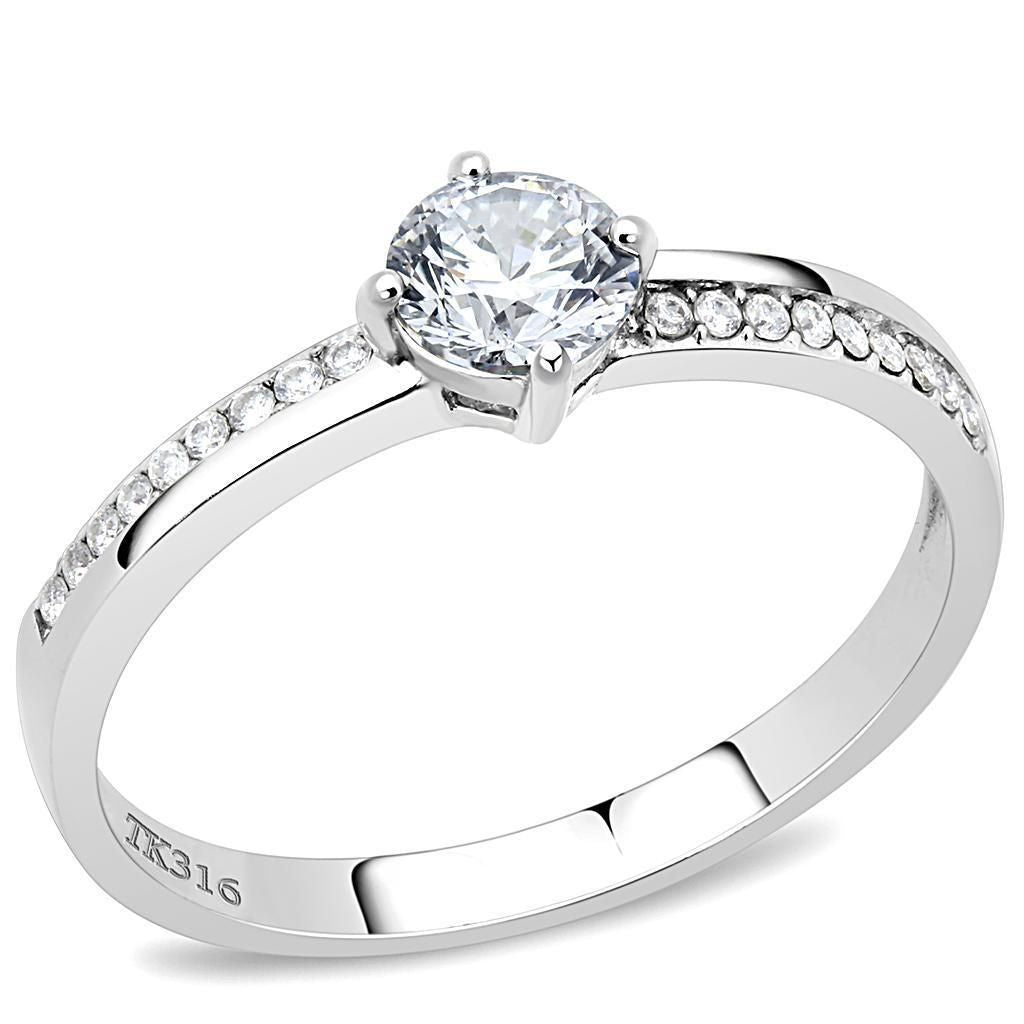 DA025 - High polished (no plating) Stainless Steel Ring with AAA Grade CZ in Clear