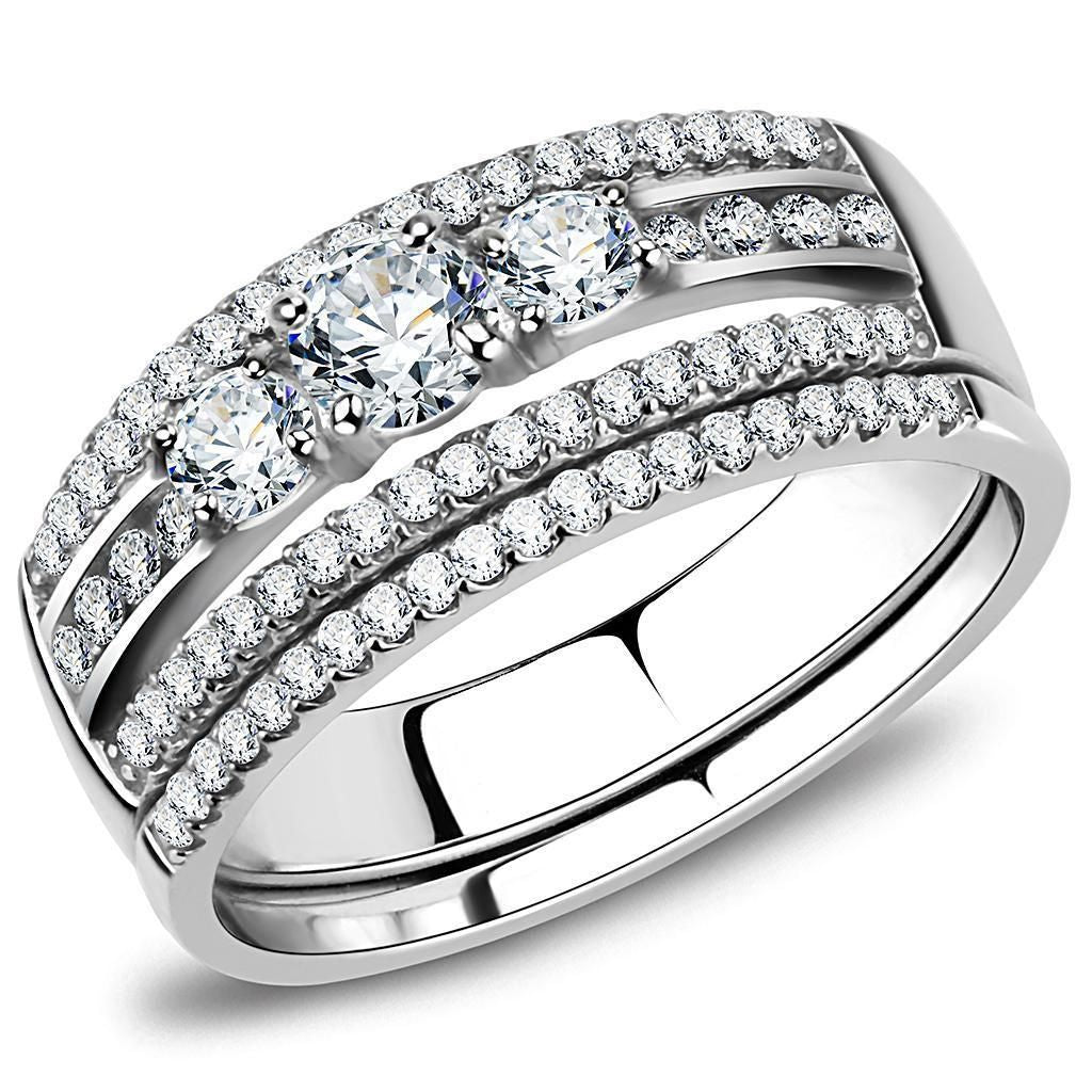 DA062 - High polished (no plating) Stainless Steel Ring with AAA Grade CZ in Clear