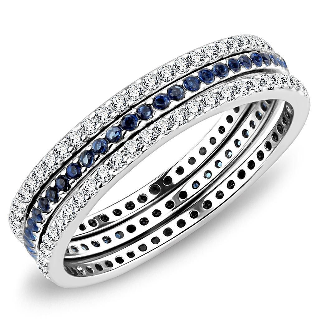DA066 - High polished (no plating) Stainless Steel Ring with AAA Grade CZ in London Blue