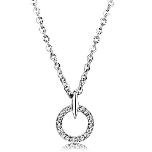 DA091 - High polished (no plating) Stainless Steel Chain Pendant with AAA Grade CZ in Clear