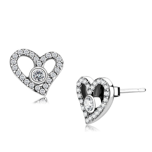DA075 - High polished (no plating) Stainless Steel Earrings with AAA Grade CZ in Clear