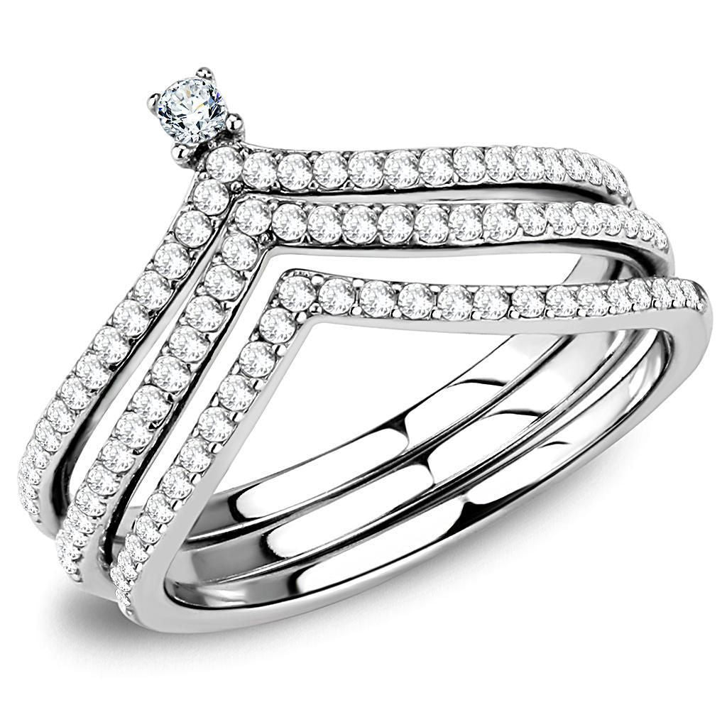 DA061 - High polished (no plating) Stainless Steel Ring with AAA Grade CZ in Clear