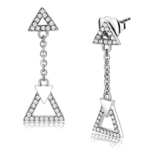 DA068 - High polished (no plating) Stainless Steel Earrings with AAA Grade CZ in Clear
