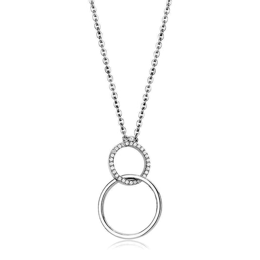 DA097 - High polished (no plating) Stainless Steel Chain Pendant with AAA Grade CZ in Clear