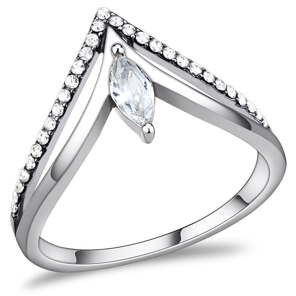DA109 - High polished (no plating) Stainless Steel Ring with AAA Grade CZ in Clear