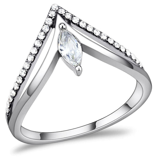 DA109 - High polished (no plating) Stainless Steel Ring with AAA Grade CZ in Clear