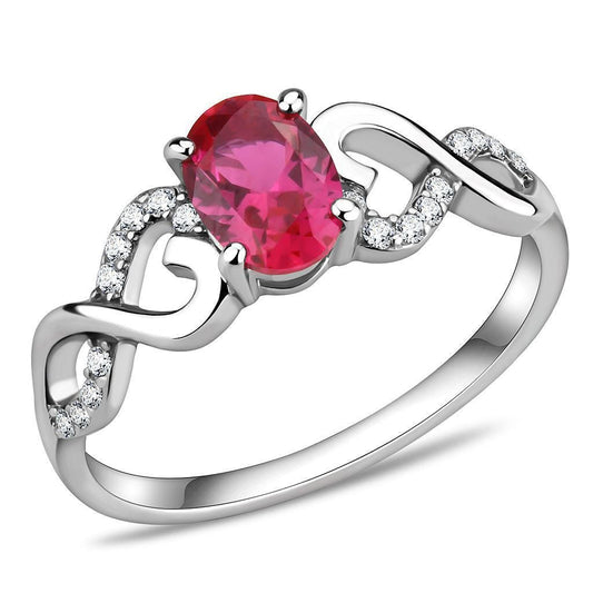 DA119 - High polished (no plating) Stainless Steel Ring with AAA Grade CZ in Ruby