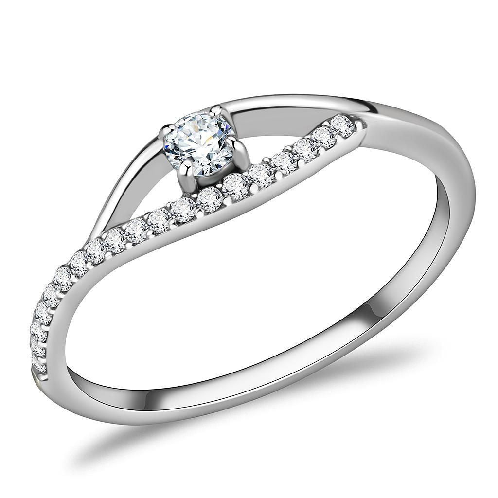 DA108 - High polished (no plating) Stainless Steel Ring with AAA Grade CZ in Clear