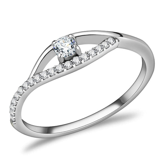 DA108 - High polished (no plating) Stainless Steel Ring with AAA Grade CZ in Clear