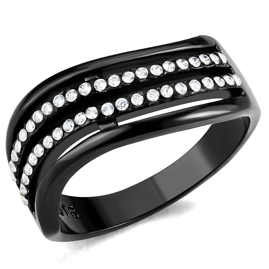 DA126 - IP Black(Ion Plating) Stainless Steel Ring with AAA Grade CZ in Clear