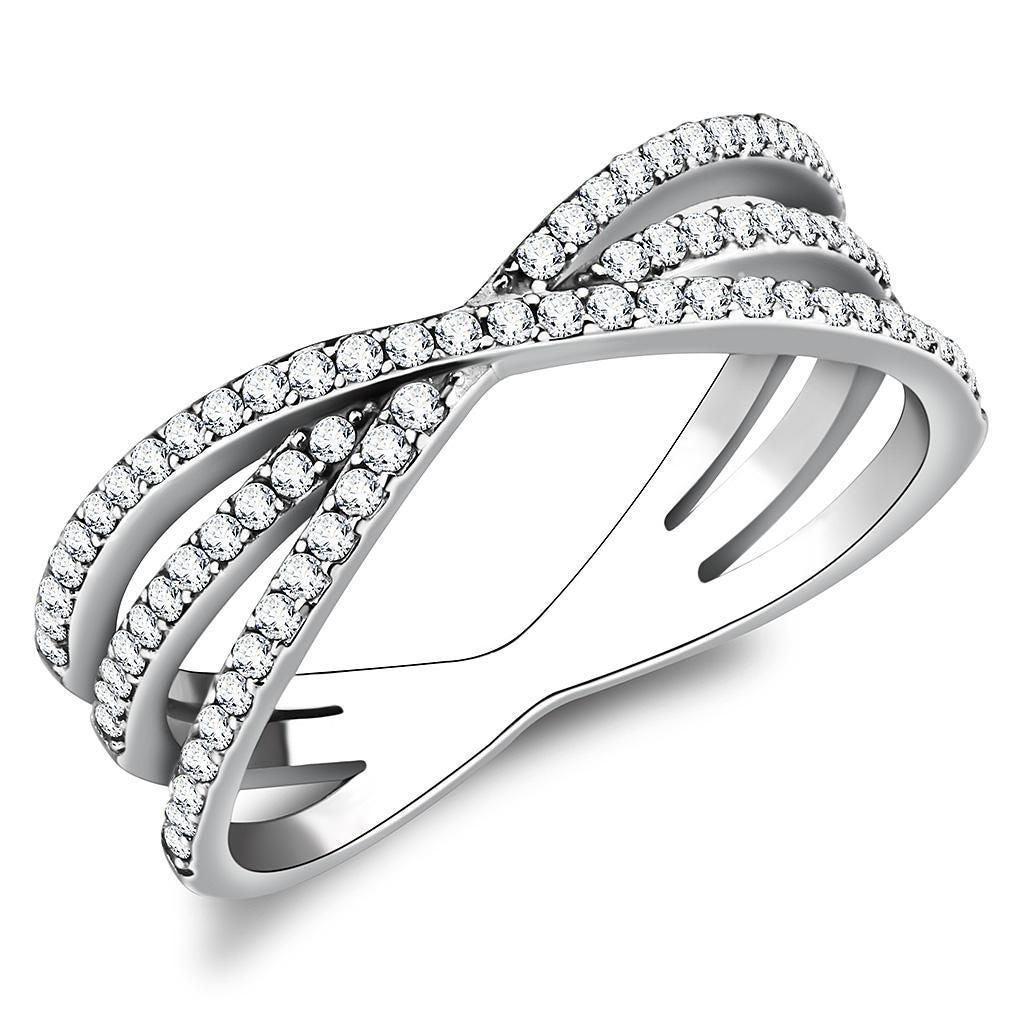 DA124 - High polished (no plating) Stainless Steel Ring with AAA Grade CZ in Clear