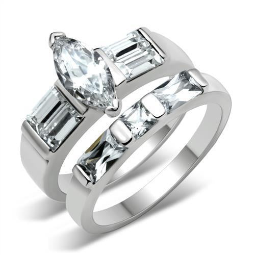 40911 - High-Polished 925 Sterling Silver Ring with AAA Grade CZ in Clear