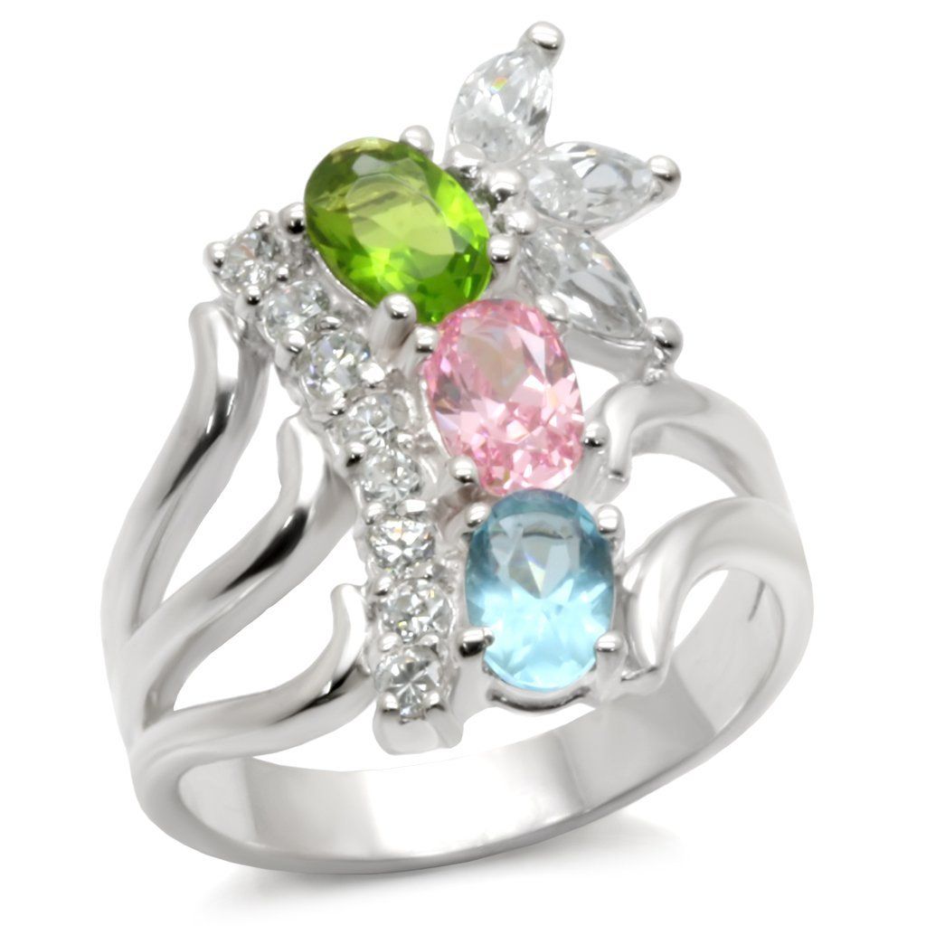 40608 - High-Polished 925 Sterling Silver Ring with AAA Grade CZ in Multi Color