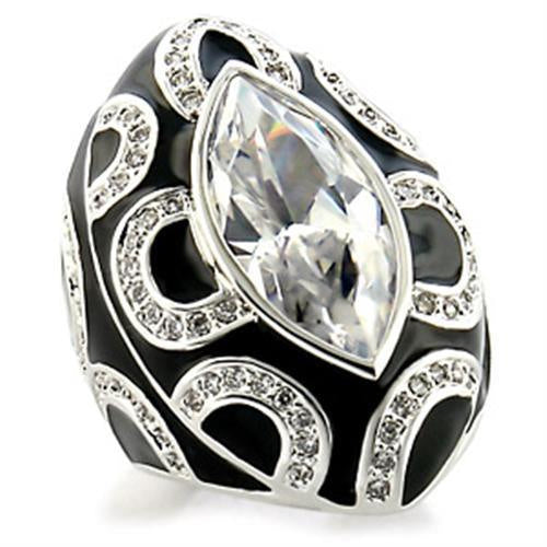 9W160 - Rhodium Brass Ring with AAA Grade CZ in Clear