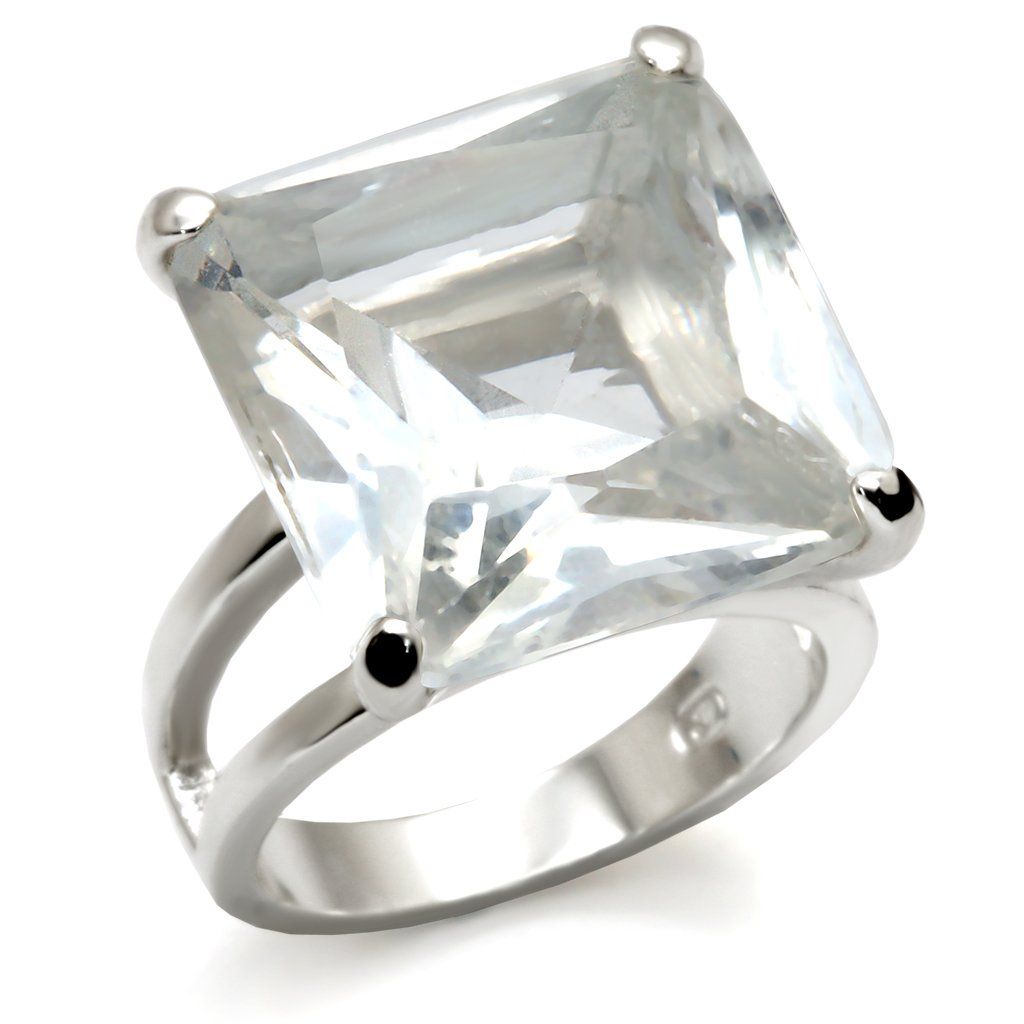 9X026 - High-Polished 925 Sterling Silver Ring with AAA Grade CZ in Clear