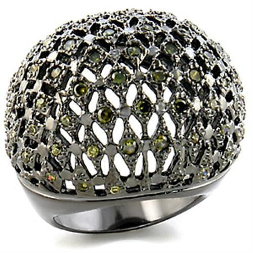 9W157 - Ruthenium Brass Ring with AAA Grade CZ in Olivine color