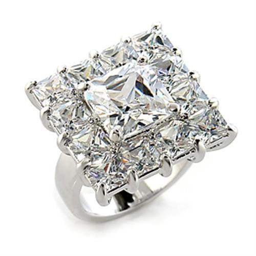 80215 - Rhodium Brass Ring with AAA Grade CZ in Clear
