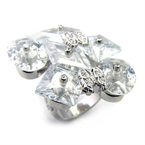 7X350 - Rhodium 925 Sterling Silver Ring with AAA Grade CZ in Clear