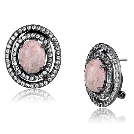 TK2822 - IP Light Black (IP Gun) Stainless Steel Earrings with Semi-Precious Coral in Light Rose