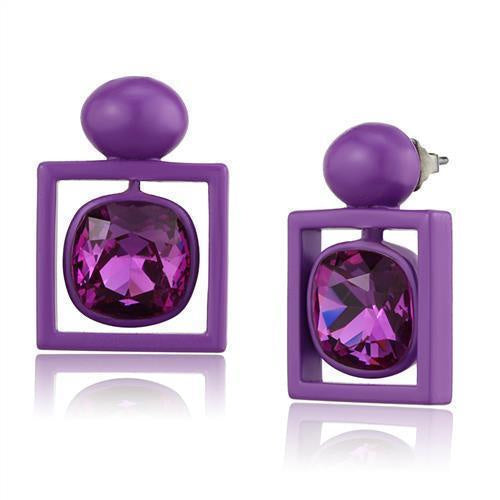 TK2789 - No Plating Stainless Steel Earrings with Top Grade Crystal in Fuchsia