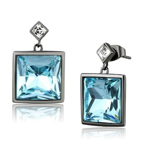 TK2788 - IP Light Black (IP Gun) Stainless Steel Earrings with Top Grade Crystal in Sea Blue