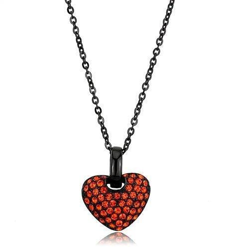 TK2791 - IP Black(Ion Plating) Stainless Steel Chain Pendant with Top Grade Crystal in Orange