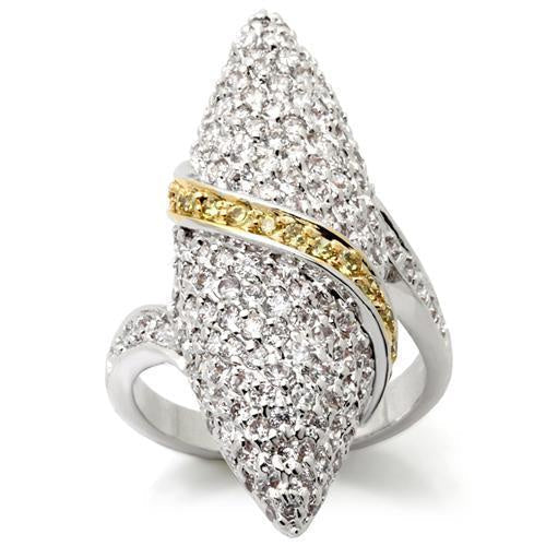 0W099 - Gold+Rhodium Brass Ring with AAA Grade CZ in Topaz