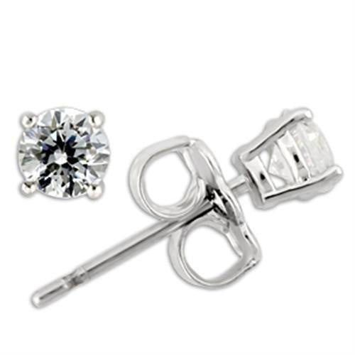 0W170 - Rhodium 925 Sterling Silver Earrings with AAA Grade CZ in Clear