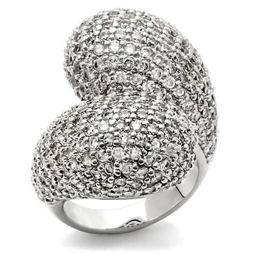 0W216 - Rhodium Brass Ring with AAA Grade CZ in Clear
