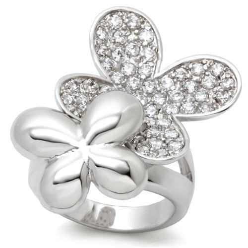 0W147 - Rhodium Brass Ring with AAA Grade CZ in Clear