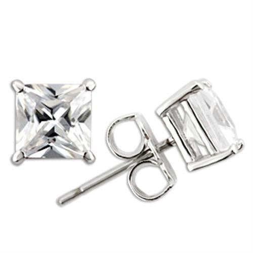 0W160 - Rhodium 925 Sterling Silver Earrings with AAA Grade CZ in Clear