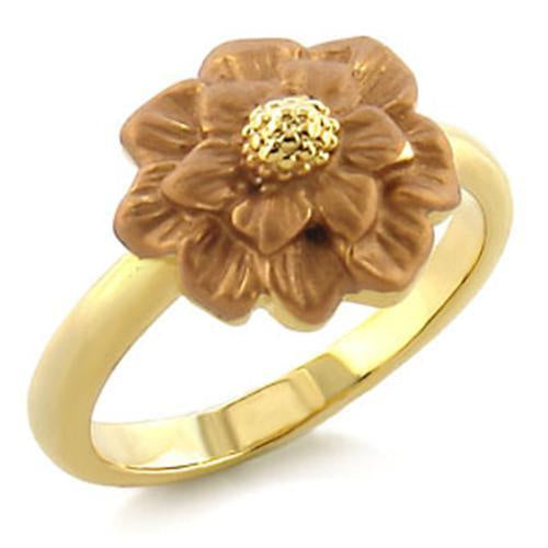 LO505 - Gold White Metal Ring with Top Grade Crystal in Light Smoked