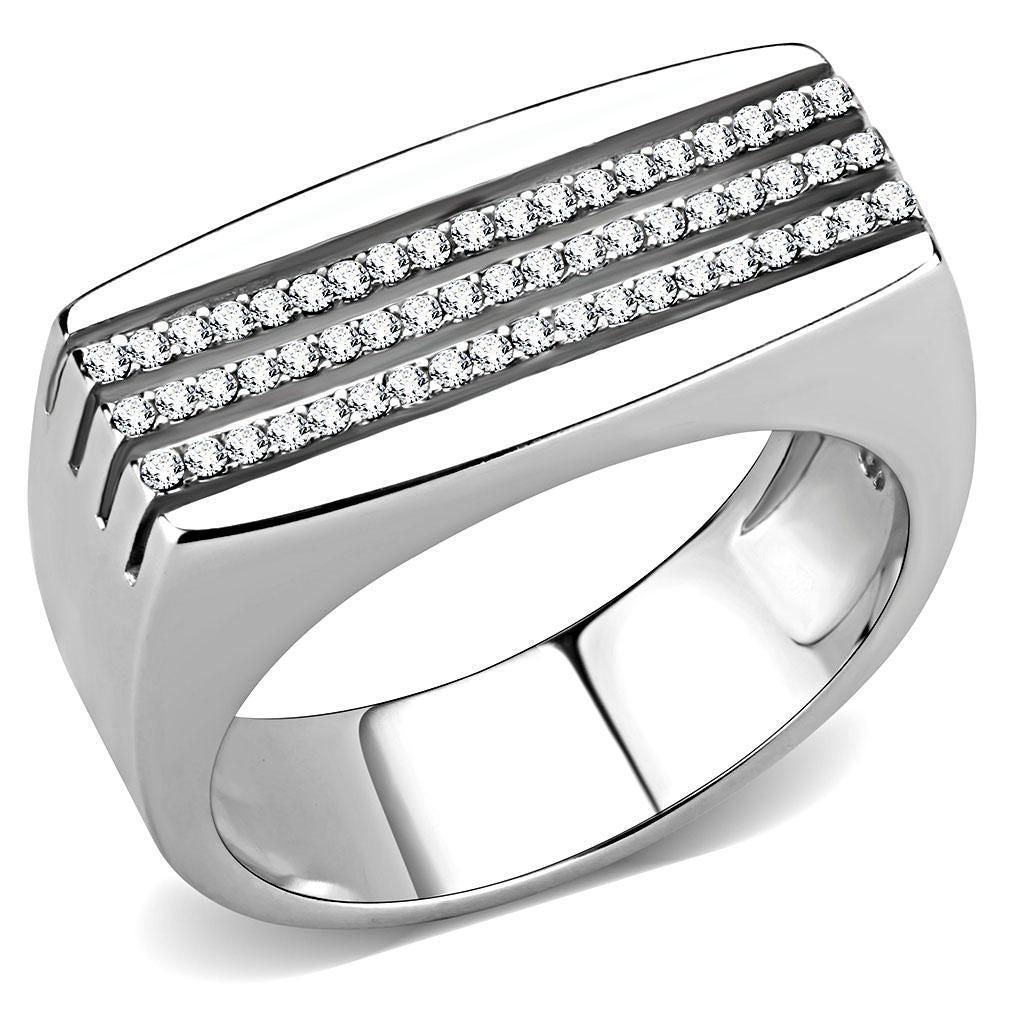 DA279 - High polished (no plating) Stainless Steel Ring with AAA Grade CZ in Clear
