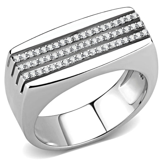 DA279 - High polished (no plating) Stainless Steel Ring with AAA Grade CZ in Clear