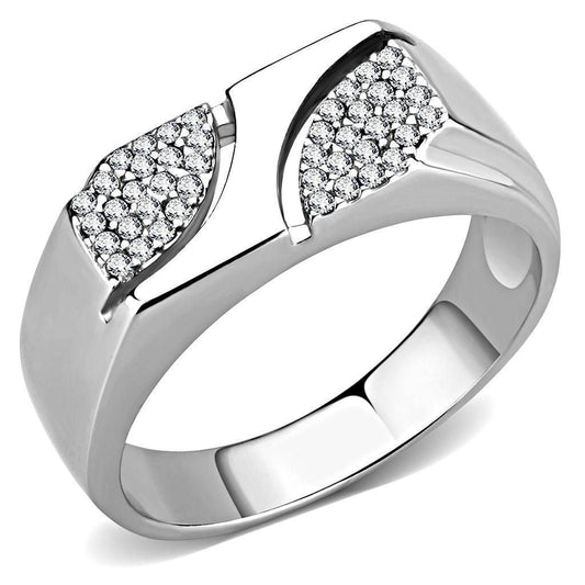 DA280 - High polished (no plating) Stainless Steel Ring with AAA Grade CZ in Clear