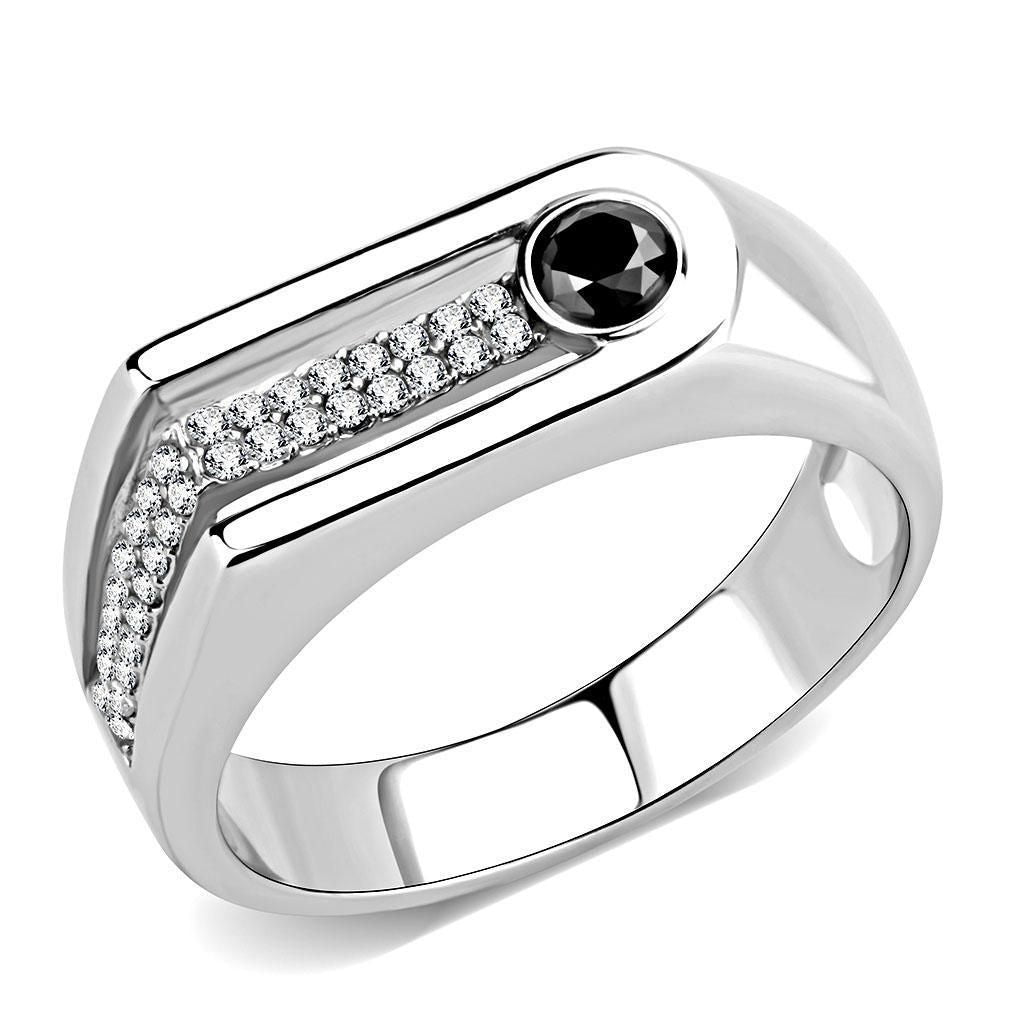 DA286 - High polished (no plating) Stainless Steel Ring with AAA Grade CZ in Black Diamond