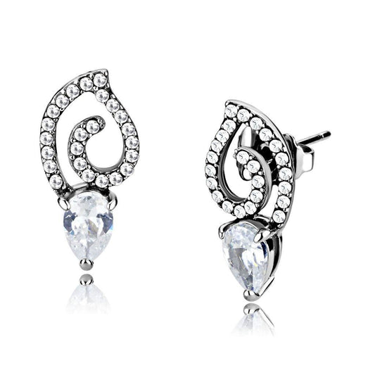 DA291 - High polished (no plating) Stainless Steel Earrings with AAA Grade CZ in Clear
