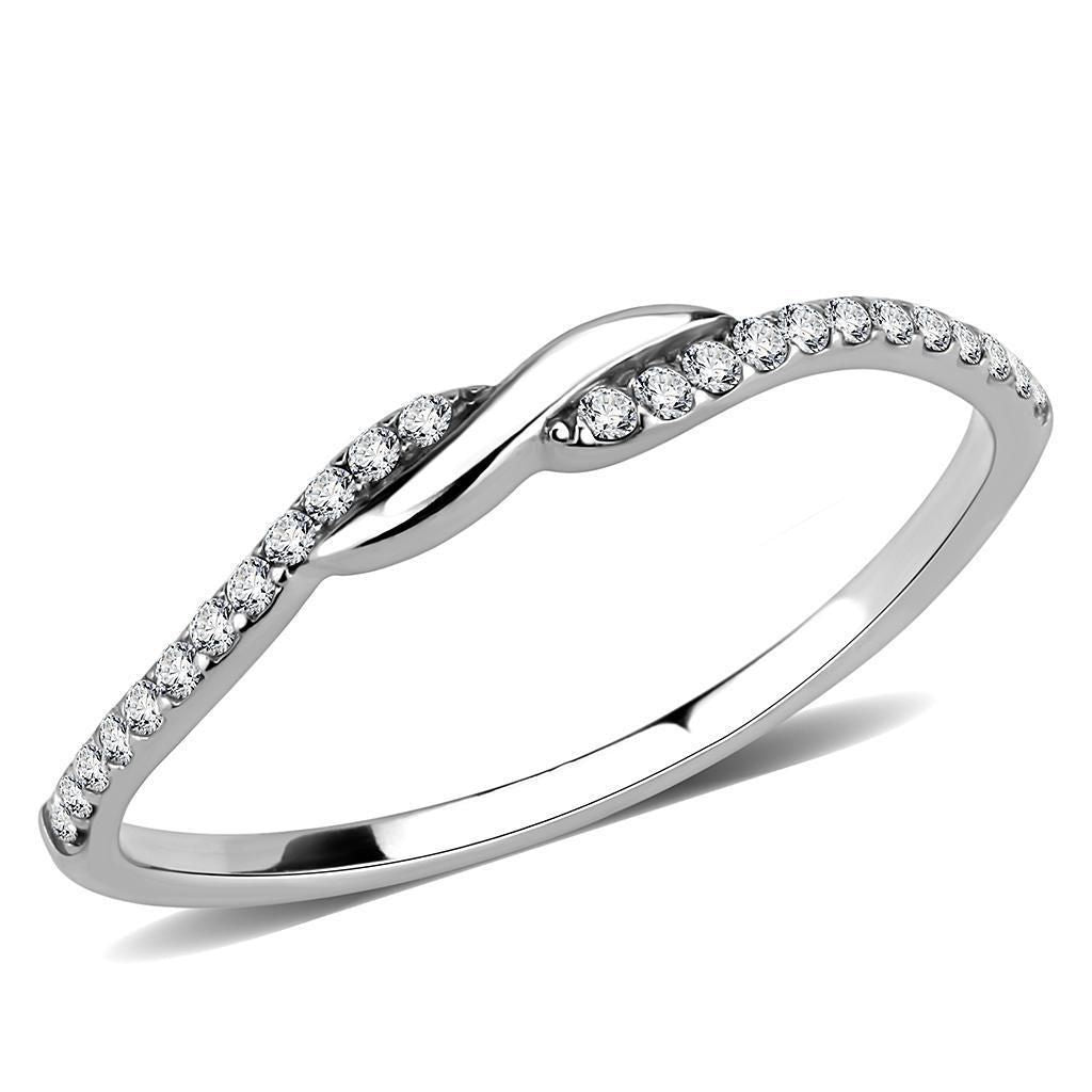 DA263 - High polished (no plating) Stainless Steel Ring with AAA Grade CZ in Clear