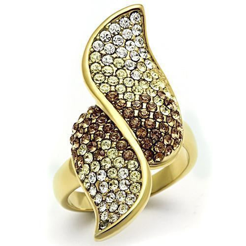 GL304 - IP Gold(Ion Plating) Brass Ring with Top Grade Crystal in Multi Color