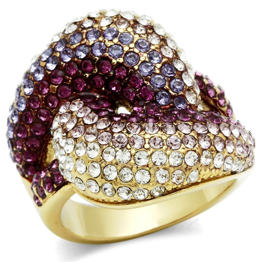GL306 - IP Gold(Ion Plating) Brass Ring with Top Grade Crystal in Multi Color