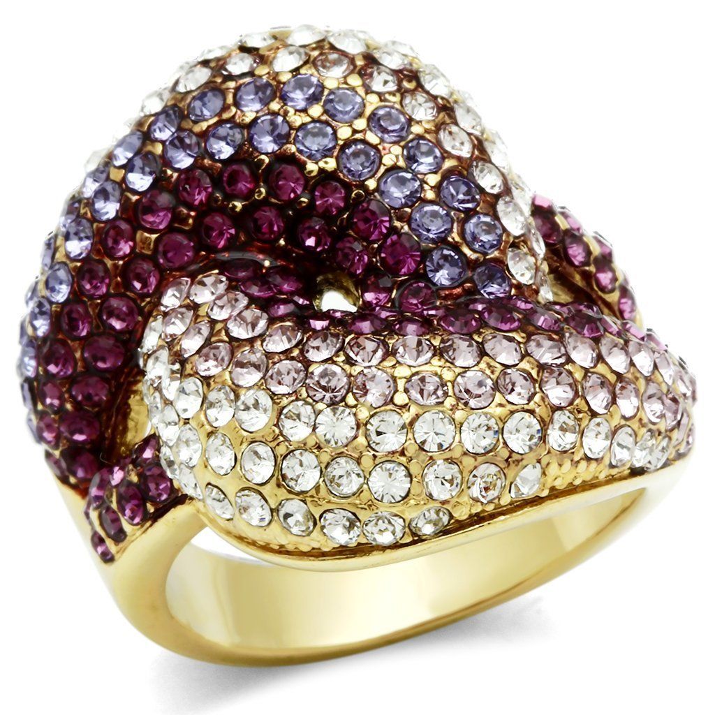 GL306 - IP Gold(Ion Plating) Brass Ring with Top Grade Crystal in Multi Color