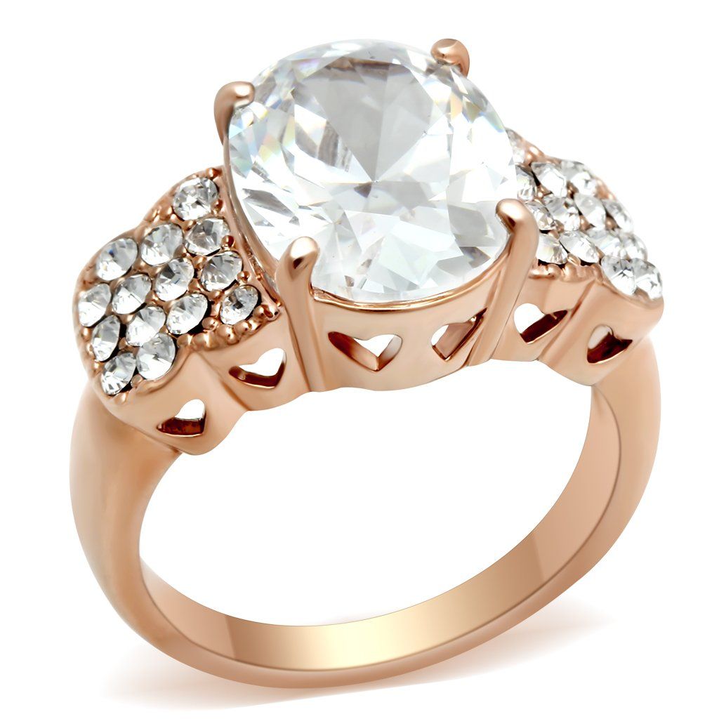 GL141 - IP Rose Gold(Ion Plating) Brass Ring with AAA Grade CZ in Clear