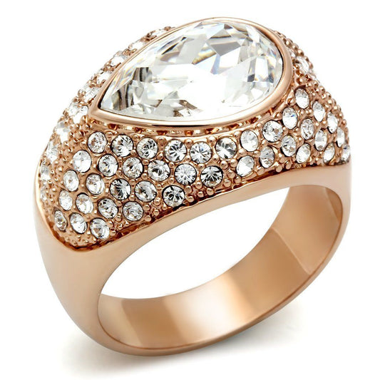 GL146 - IP Rose Gold(Ion Plating) Brass Ring with Top Grade Crystal in Clear