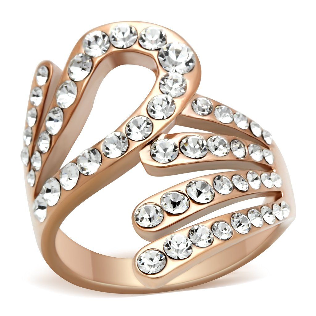 GL149 - IP Rose Gold(Ion Plating) Brass Ring with Top Grade Crystal in Clear
