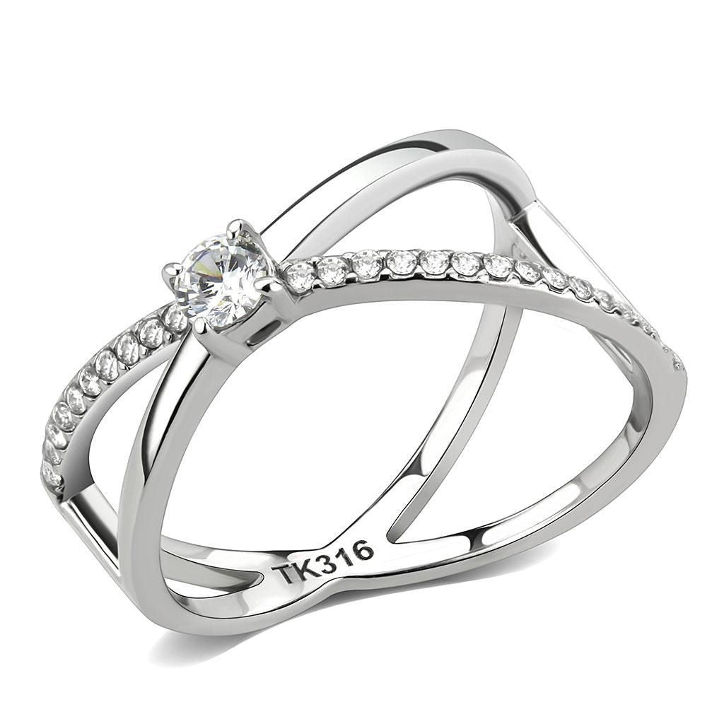 DA351 - High polished (no plating) Stainless Steel Ring with AAA Grade CZ in Clear