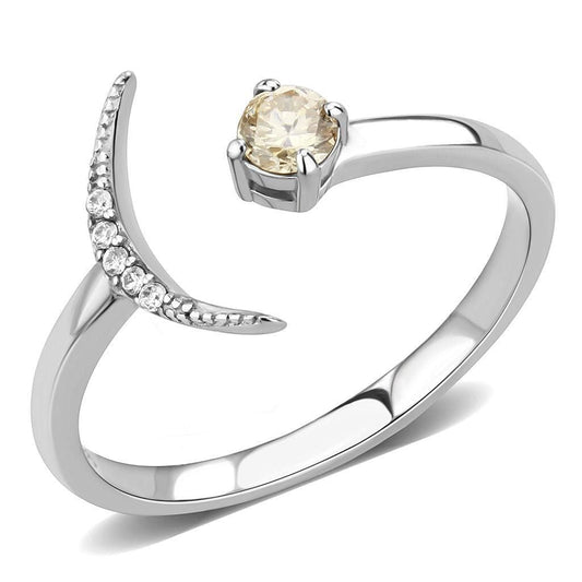 DA358 - High polished (no plating) Stainless Steel Ring with AAA Grade CZ in Champagne