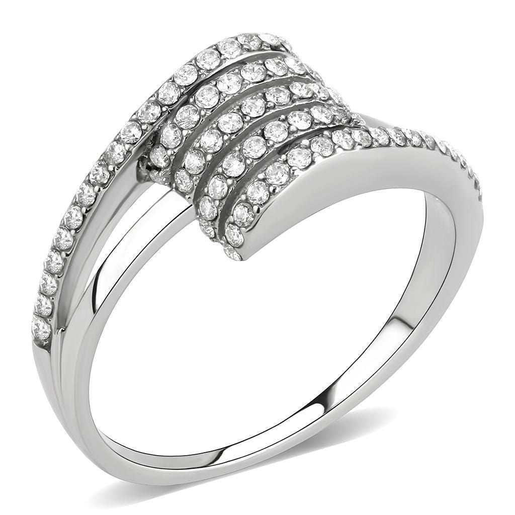 DA342 - No Plating Stainless Steel Ring with AAA Grade CZ in Clear